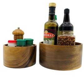 WRIGHTMART Round Wood Serving Bowl Set of 2, Durable Solid Acacia Wooden Bowls for Food, Condiment Storage, Salad, Snack, Nuts, Bread, Popcorn, Cylindrical Hand Turned Modern, Decorative Bowl