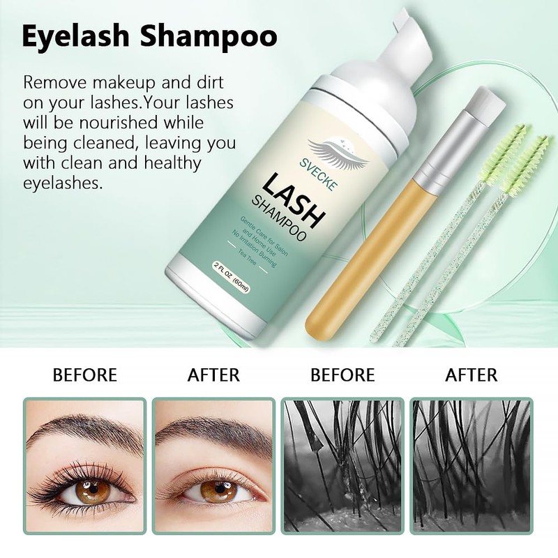 SVECKE Lash Shampoo Kit Eyelash Extension Cleanser, Eyelash Shampoo for