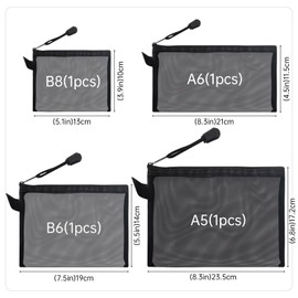CNYMANY 4 Sizes Mesh Pouch, Nylon Mesh Bags With Zipper, Waterproof Clear Purse Organizer Pouches for Travel, Multipurpose Cosmetic Pouch for Office School Puzzles Home Organization - Black