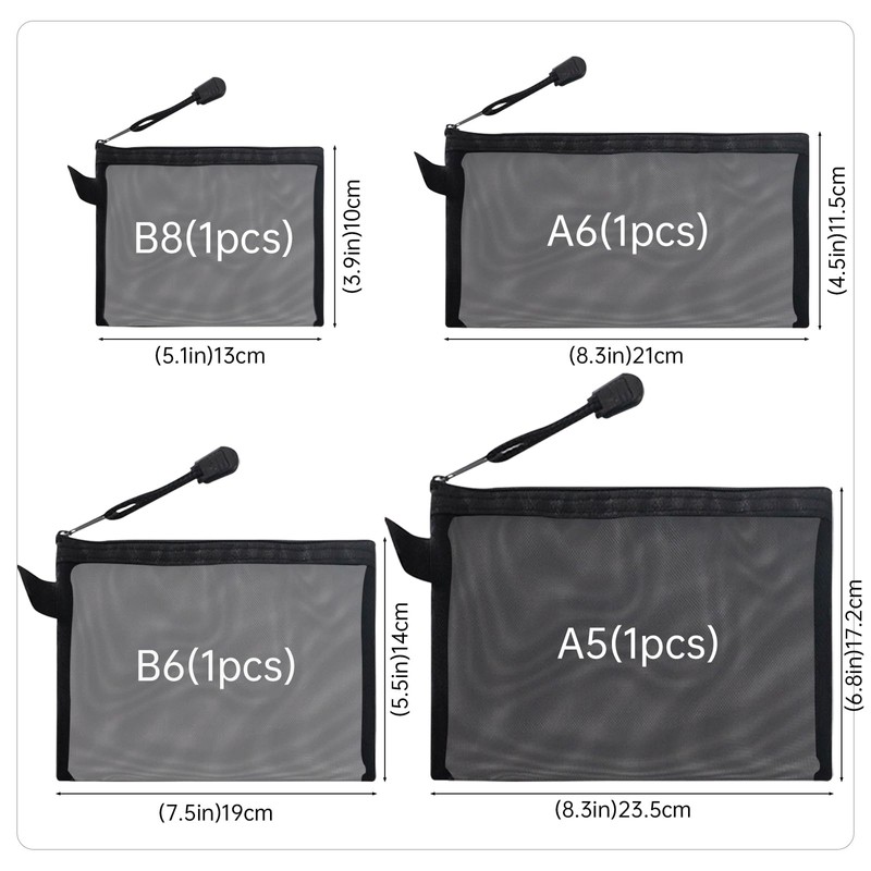CNYMANY 4 Sizes Mesh Pouch, Nylon Mesh Bags With Zipper,