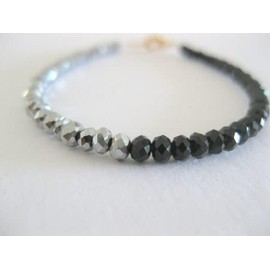 LKBEADS Unisex black onyx & pyrite 8mm rondelle faceted beads 7 inch stacking bracelet with 925 sterling silver - gold plated clasp