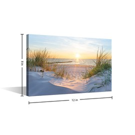 TISHIRON Wall Art Sandy Beach Sunrise Pictures Painting on Canvas Wall Art Modern Framed Seaside Canvas Prints Ready To Hang(12X8in)