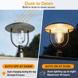 LUTEC Solar Lamp Post Light Outdoor, Dusk to Dawn Exterior Pole Lights Head for Pier and Pole Mount, Waterproof Black Solar Post Fixture for Garden, Patio, Pathway