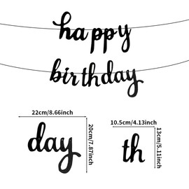 Decoraciones de fiesta temáticas de música para mujeres y hombres, notas musicales con purpurina negra – Banner de feliz cumpleaños colgantes de remolinos para cupcakes para rock and roll Beatles,