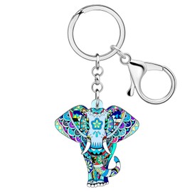 WEVENI Cute Elephant Gifts for Women Acrylic Anime Elephant Keychain Keyring Purse Handbag Car Keys Charms (Navy)