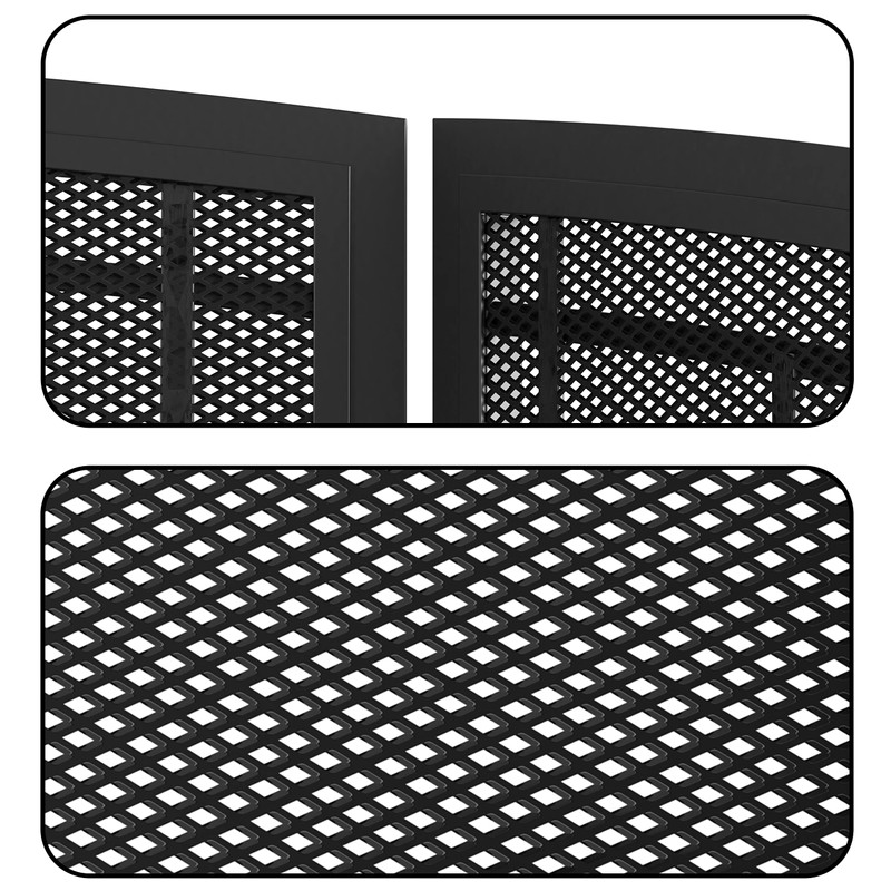 FireBeauty Fireplace Screen 3 Panel Wrought Iron Black Metal 48"(L)