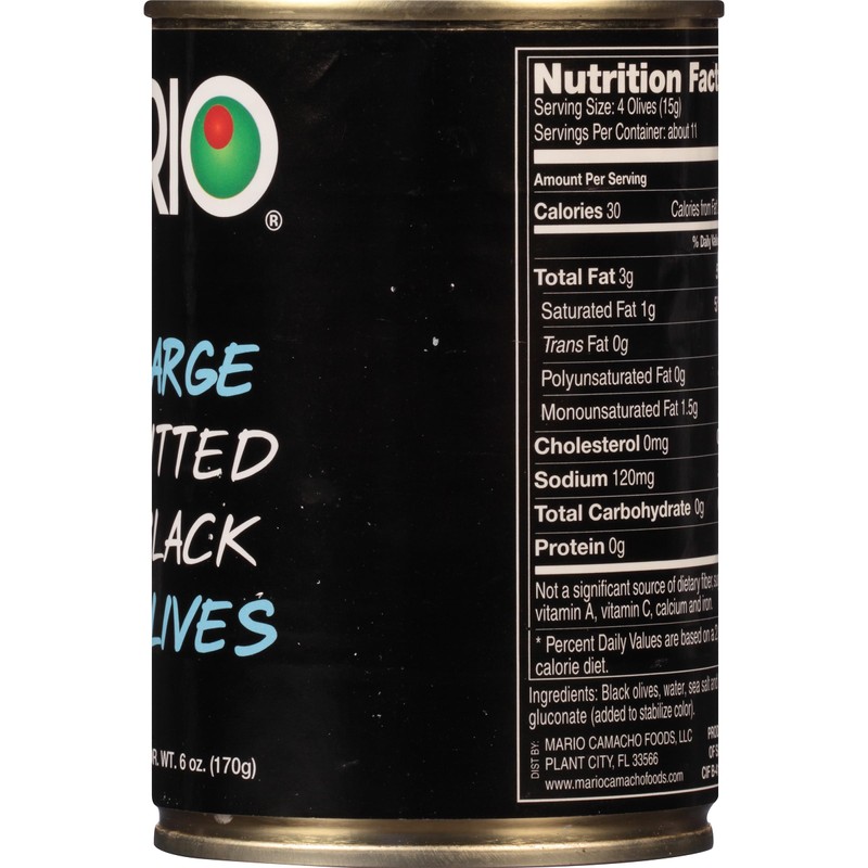 Mario Camacho Foods Black Olives, Large Pitted, 6.0 Ounce (Pack