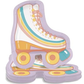Colorful Rainbow Roller Skate Shaped Paper Plates - 8.25" (Pack of 8) - Vibrant Design, Perfect for Roller Skating Parties, Retro-Themed Events, and Fun Celebrations