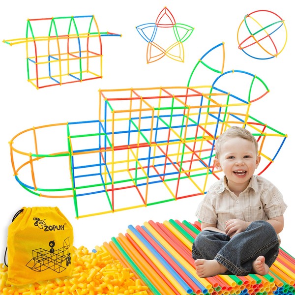 ZOZOPLAY Straw Constructor Stem Toys 300 Pcs Building Straws Connectors Fun Educational Building Construction Toys for Kids Colorful Engineering Toys for Boys and Girls 3 4 5 6 7 8 Year Old
