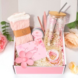 Teen Girl Birthday Gifts,Teenage Girls Basket Gift Sets for Teen Girls,Happy Birthday Box for Teenage Bow Daisy Glass Cup Set for Her Friend, Daughter, Niece, Granddaughter