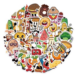 Comida Variada Cool Sabores Diversión Color 50 Calcomanías Stickers PVC Vs Agua Stickers Variados Sin Repetir Impermeables Removible Diseños Únicos para Electrónicos, Laptops, Termos, Celulares