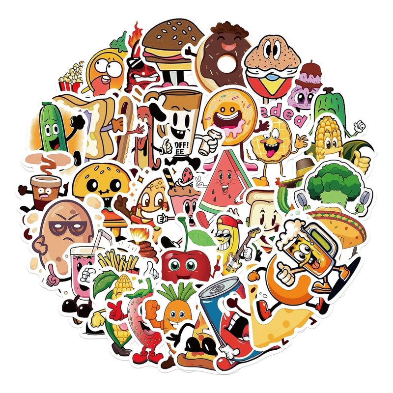 Comida Variada Cool Sabores Diversión Color 50 Calcomanías Stickers PVC