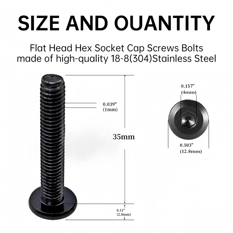 Wlzll M6 x 35mm 20Pcs Flat Head Hex Socket Cap