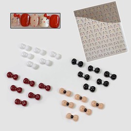 TNTOKU Nail Art Parts Set Nail Art Sticker Jewelry Stone 3D 3D for Nail Decoration Crystal Pearl Stone Kitty Ribbon (Kitty Ribbon)