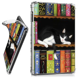 RWUTYTIUL for 6.8" Kindle Paperwhite 11th Generation 2021 and Kindle Paperwhite Signature Edition Clear Case, Transparent Shockproof Protective Shell Lightweight TPU Case, Bookshelf Cat