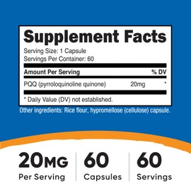 Nutricost PQQ (Pyrroloquinoline Quinone) 20mg, 60 Capsules - Vegetarian Capsules, Non-GMO, Gluten Free