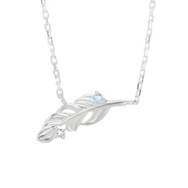 Choice of Birthstone Necklace Women's Diamond Feather (Feather) Pendant [MIP11001], Silver, March: Aquamarine