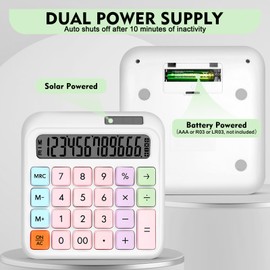 HUTUDD Mechanical Switch Calculator, Desktop Calculator, White Calculators Big Buttons, 12-Digits Large LCD Display, Solar & Battery Dual Power, Desk Calculators for Office Home School Basic Business