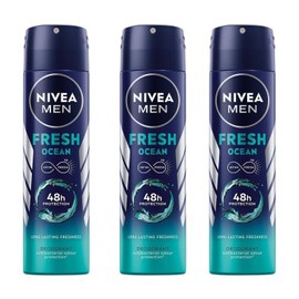 NIVEA MEN Fresh Ocean Deodorant Spray with Ocean Extracts, Long-Lasting Aqua Scent, Odor Protection & Skin Care, 150ml Body Spray for Men, Fresh Citrus, Lavender & Amber Fragrance, Pack of 3