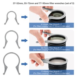 JJC 3 Pieces Camera Lens Filter Wrench Kit 37-52mm 55-72mm 77-95mm, Filter Removal Wrench Tool Fit 37-95mm Lens Thread for Canon Nikon Sony Fuji Cameras, Gray