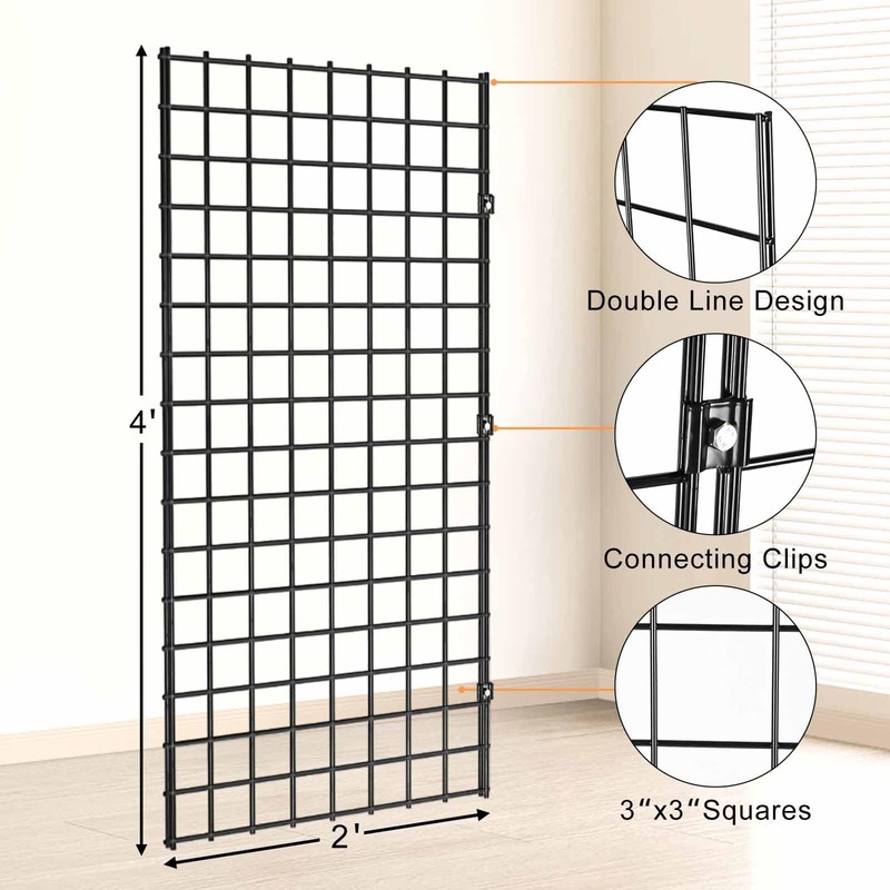 Yeson 2' x 4' Black Gridwall Panels, 4-Pack Heavy-Duty Wire