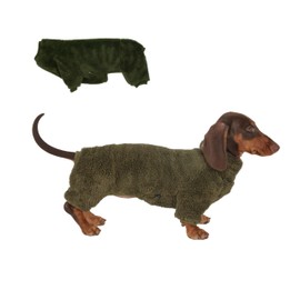 Dachshund Dog Fleece Jumpsuit Turtleneck Sweater, Suitable for Dachshunds, Winter Soft Cozy Dog Pajamas Clothes (Dark Green, Small)