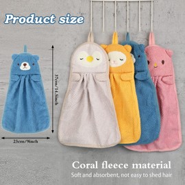 Tatuo Pack of 4 Children's Hand Towels, Cute Animal Wash Cloth, Microfibre Absorbent Towels, Quick-Drying Face Towels with Hanging Loops for Kitchens and Bathrooms