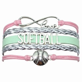 Vikitoriously Softball Bracelet Infinity Love Softball Charm Bracelet Jewelry For Women, Men, Adult Softball Lovers, Fans, Softball Team, Player Themed Jewelry Bulk (Pink Silver and Mint Green)
