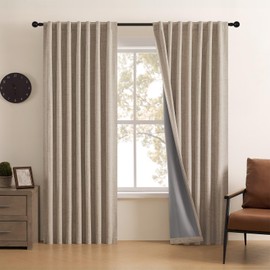 CUCRAF Natural Linen 100% Blackout Curtains 84 Inch Length 2 Panels Set, Back Tab and Rod Pocket Curtain for Living Room Bedroom, Room Darkening Window Drapes Thermal Insulated, (52x84 inch, Linen)