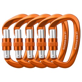 Locking Carabiner - 25kN 5600lb Climbing Carabiner Screw Gate D Shape Carabiner Orange (Pack of 2)