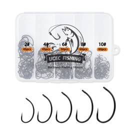 UCEC 260PCS Barbless Fishing Hooks, Carp Hooks Circle Curve Shank Fly Tying Fishing Hook Tackle Kit for Freshwater Saltwater Hair Rig Trout Size: 2# 4# 6# 8# 10#