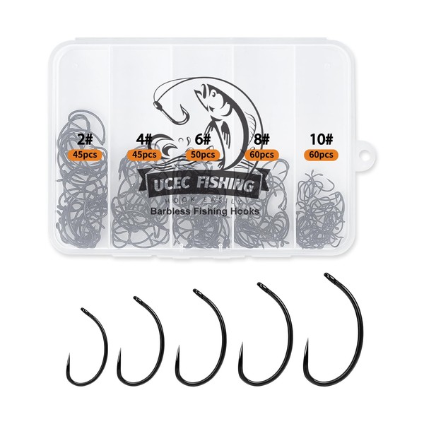 UCEC 260PCS Barbless Fishing Hooks, Carp Hooks Circle Curve Shank