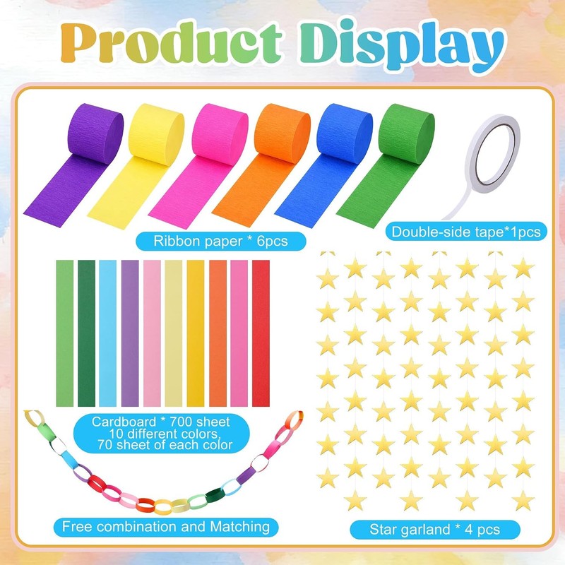 700PCS Colorful Paper Chain Strips,Paper Chain Star Garland Set
