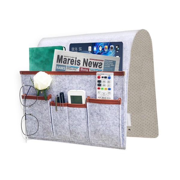 KAKKOII Bedside Caddy,Sofa Armrest Organizer, Remote Control Holder (Light Grey)