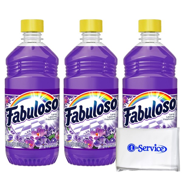 Number 1 In Service Fabulous Lavender All Purpose Floor Cleaner Cleaning Liquid Professional Household Non Toxic Multi-Purpose Cleaning Solution Tissue Pack 16.9 Ounces 3 Pack