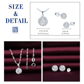 Yumilok Women's Jewellery Set Shambala Ball Pendant Stud Earrings Necklace Earrings Chain Set Jewellery Set 925 Sterling Silver for Mother, Sterling Silver Sterling Silver Zirconia