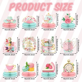 Chrisfall 12 Pcs Tea Party Decorations Floral Teapot Honeycomb Centerpieces Tea Party Table Decor for Princess Birthday Baby Shower Wedding Favors