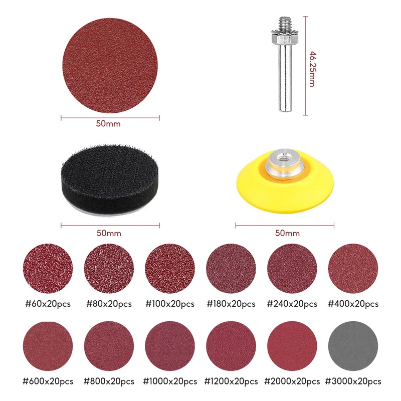 244pcs 2inch Sanding Discs Pad Kit, 50 mm Hook and