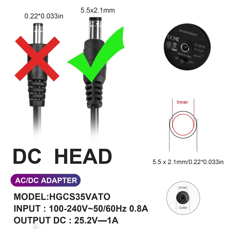 Massage Gun Charger 24V ~ 25.2V 1A Charger for 24V..
