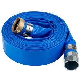 2" x 25' Heavy Duty Discharge Hose with NPT Pin Lug and Nipple Fittings, Reinforced BLue PVC Pool Backwash Hose, Connect To Pump and Pipe Threaded Outlet