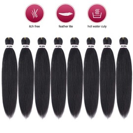 Pre Stretched Braiding Hair 22 Inch 8 Packs Professional Soft Yaki braiding Hair For Braids Hot Water Setting Synthetic Crochet Hair Extensions (22 Inch (Pack of 8), T1B)