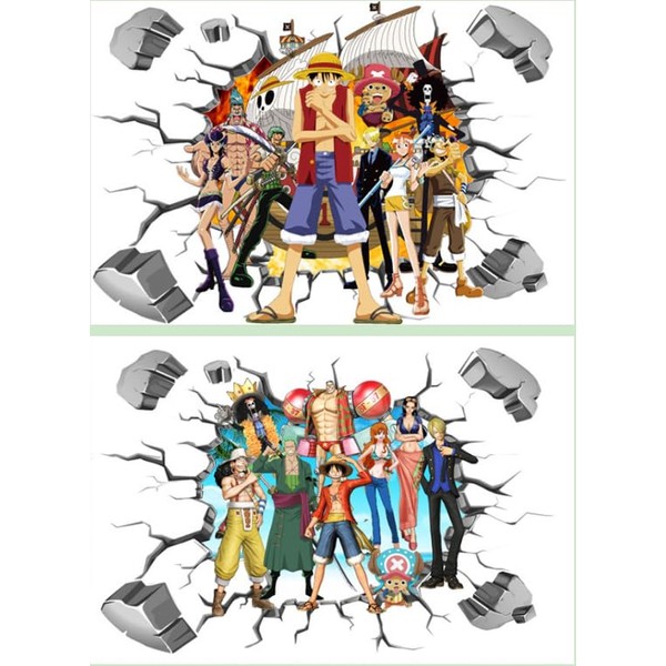One Piece Muraux Autocollants, 3D Effect Autocollants, Muraux Autocollants Anime, Enfants Mural Sticker Créatifs Amovible Muraux Autocollants pour Enfants Chambre, Salle de Séjour 2pcs