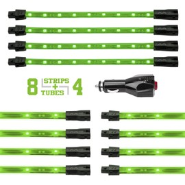 Green Premium 8pcs Tubes + 4pcs Flex Strips Underglow + Car Interior Three Mode LED Neon Accent Light Kit Waterproof Ultra Bright + Plug & Play Ultimate Coverage