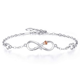 BlingGem Women Infinity Rose Bracelet 925 Sterling Silver White Gold-Plated Rose Gold Flower Charm Bracelet Gift for Women