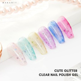 Makartt Gel Nail Polish Set: Jelly Clear Glitter Pink Blue, Colored Gels Kit with Irridescent Stars,Crystal Transparent Colors, 6 Bottles 8ML Soak Off Gel Manicure Supplies for Women