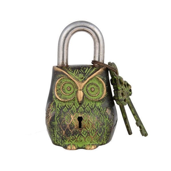 Brass Blessing OWL Type Padlock - Lock with Key - Brass Made Black Style from (5051)