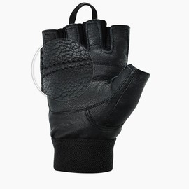 Weight Lifting Gym Padded Leather Training Workout Fitness Double Strap Gloves, Finger Less Gloves for Weight Lifting, Cross Training, Calisthenics, Cycling and Other Sports (Black, Medium)