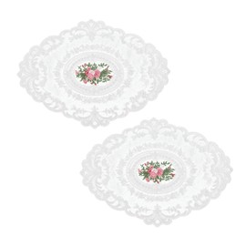 Rumyve 2pcs Vintage Lace Placemats,Handmade Cotton Crochet Doily Lace Placemats,and Coasters for Family Weddings