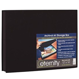 HG Concepts Art Photo Storage Box Eternity Archival Clamshell Box for Storing Artwork, Photos & Documents Deluxe Acid-Free Sturdy & Lined with Archival Paper - [Black - 12" x 16"]