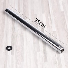 Fuworance One Pcs Straight Shower Head Extension Arm Round Rain Shower Head Extender Bar Stainless Handheld Shower Head Extender Tube G1/2 Inch Connector Shower Arm Extra Hose Pipe Chrome (25cm)